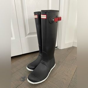 Tall red and black matte hunter boots size 8